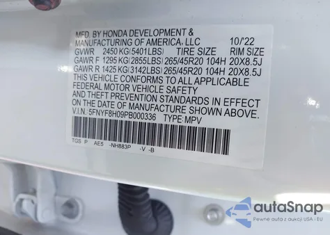 2023 Honda Passport Awd Elite from USA, damaged, VIN 5FNYF8H09PB000336